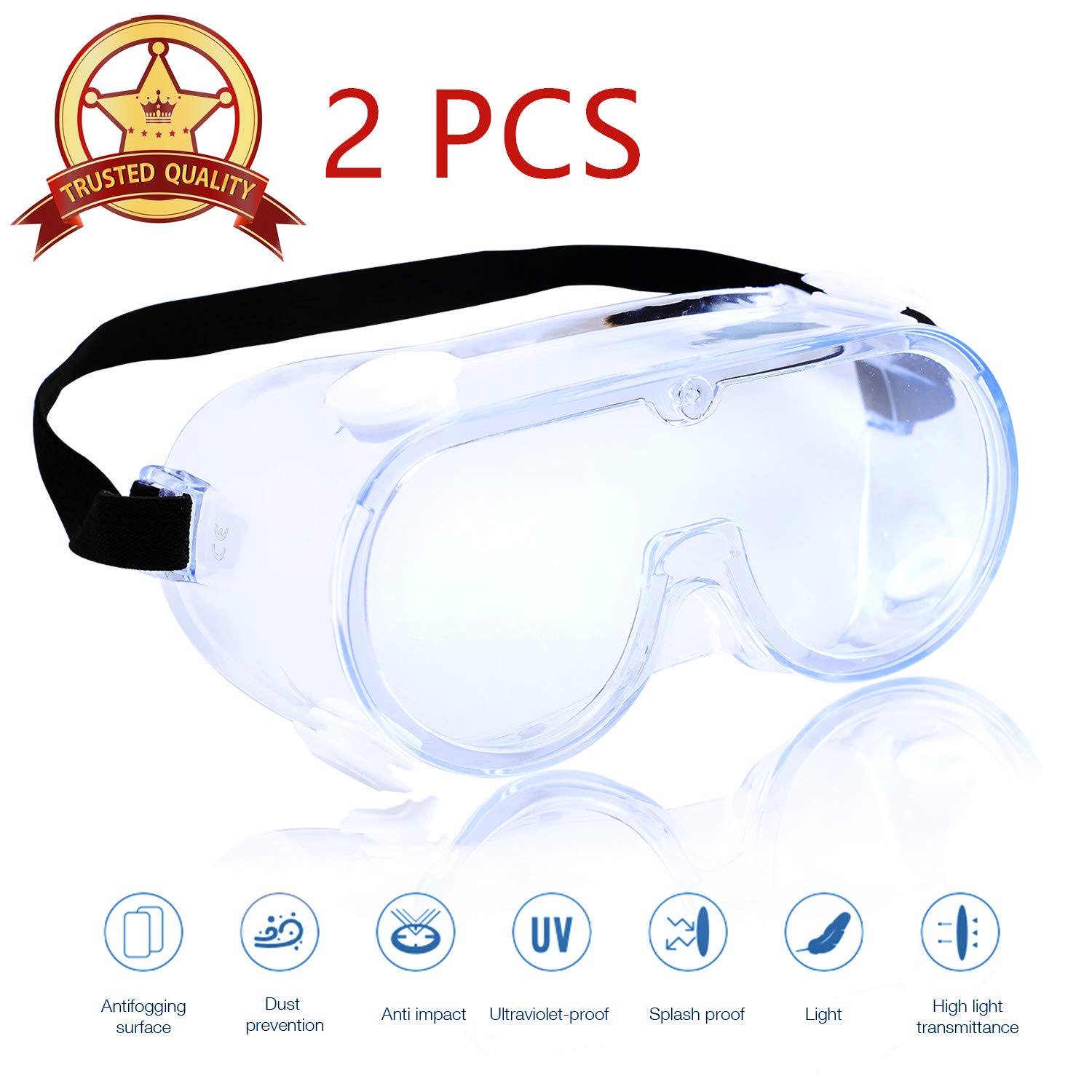 ANNEW Safety Goggles, 2 PCS Safety Goggles Over Glasses, Safety Goggles With 4 Ventilation Valve, Anti Fog Safety Goggles Scratch-Proof Lenses and Flexible Shockproof Frame