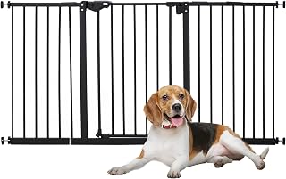 PawHut Türschutzgitter Hunde, Absperrgitter, 74-147,5 cm, Treppenschutzgitter für Haustier, Hundegitter inkl. 3 Verschiedene Verlängerungen, Schutzgitter ohne Bohren, Metall, Kunststoff, Schwarz