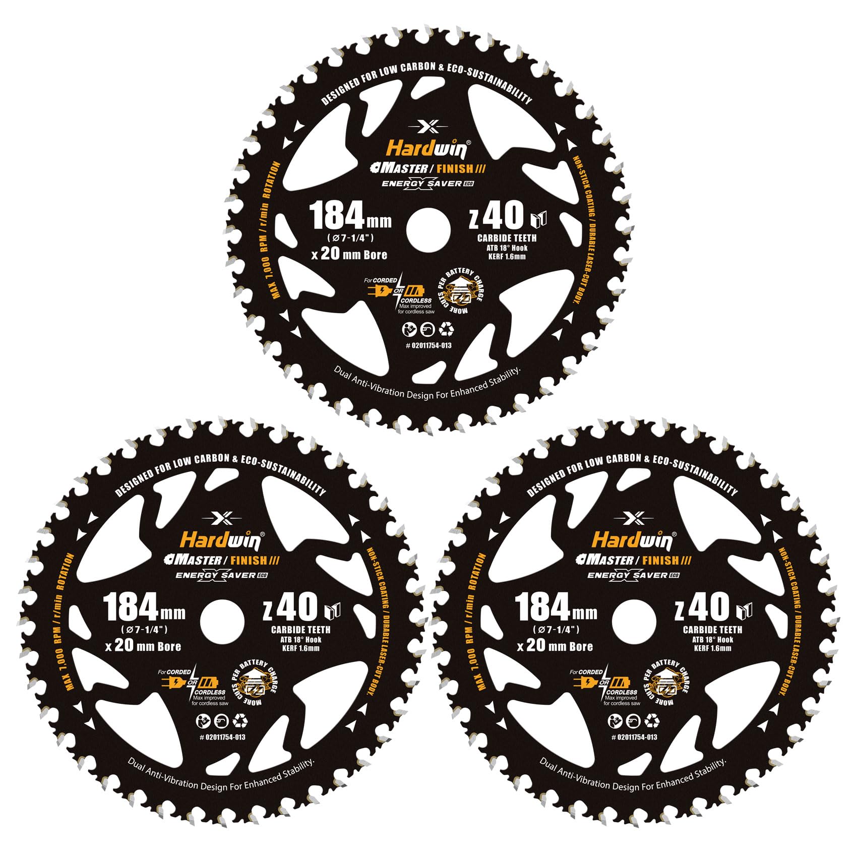 3 lame per sega circolare per legno, 184 x 20/16 mm, 40 denti, TCT, taglio sottile da 1,6 mm, design leggero, per seghe circolari a mano a batteria e macchine vecchie