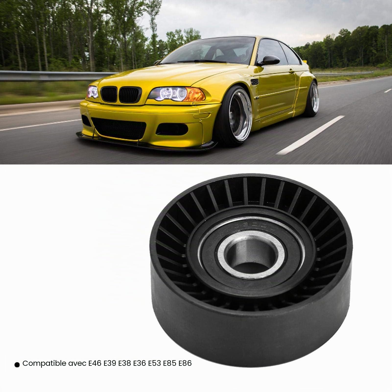 Poulie de tendeur de courroie, poulie de tendeur de courroie de voiture en plastique d'ingénierie 11281433571 adaptée pour E36 E46 E34 E39 E60 E61 E38 E65 E66 E83
