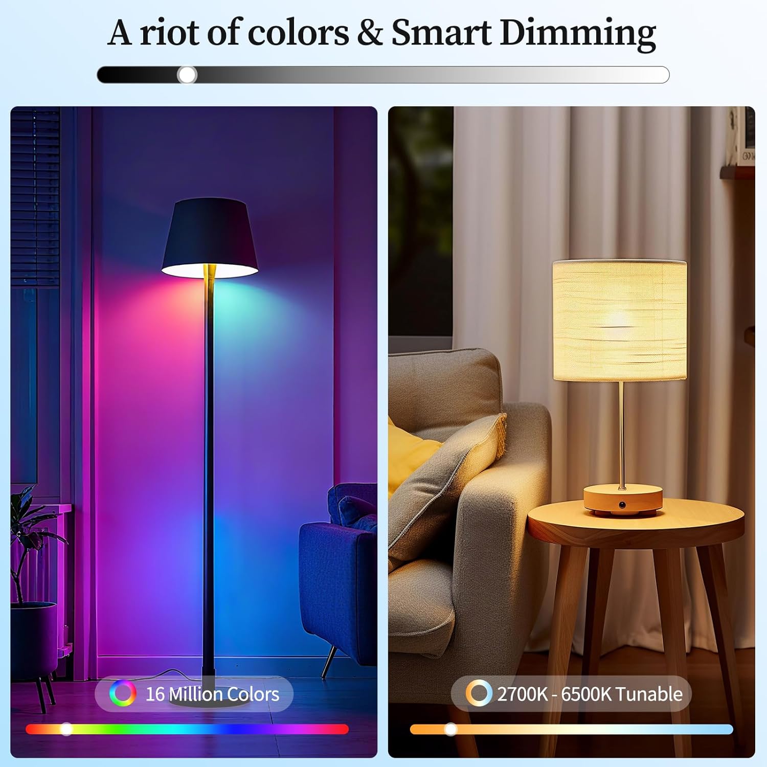 Meliya LED Smart Light Bulbs, Color Changing Dimmable & Timing Smart WiFi and Bluetooth Bulb, Compatible with Alexa and Google Assistant, RGBWW A19, 9W 800 Lumens, Music Sync, Voice Control (2 Pack)