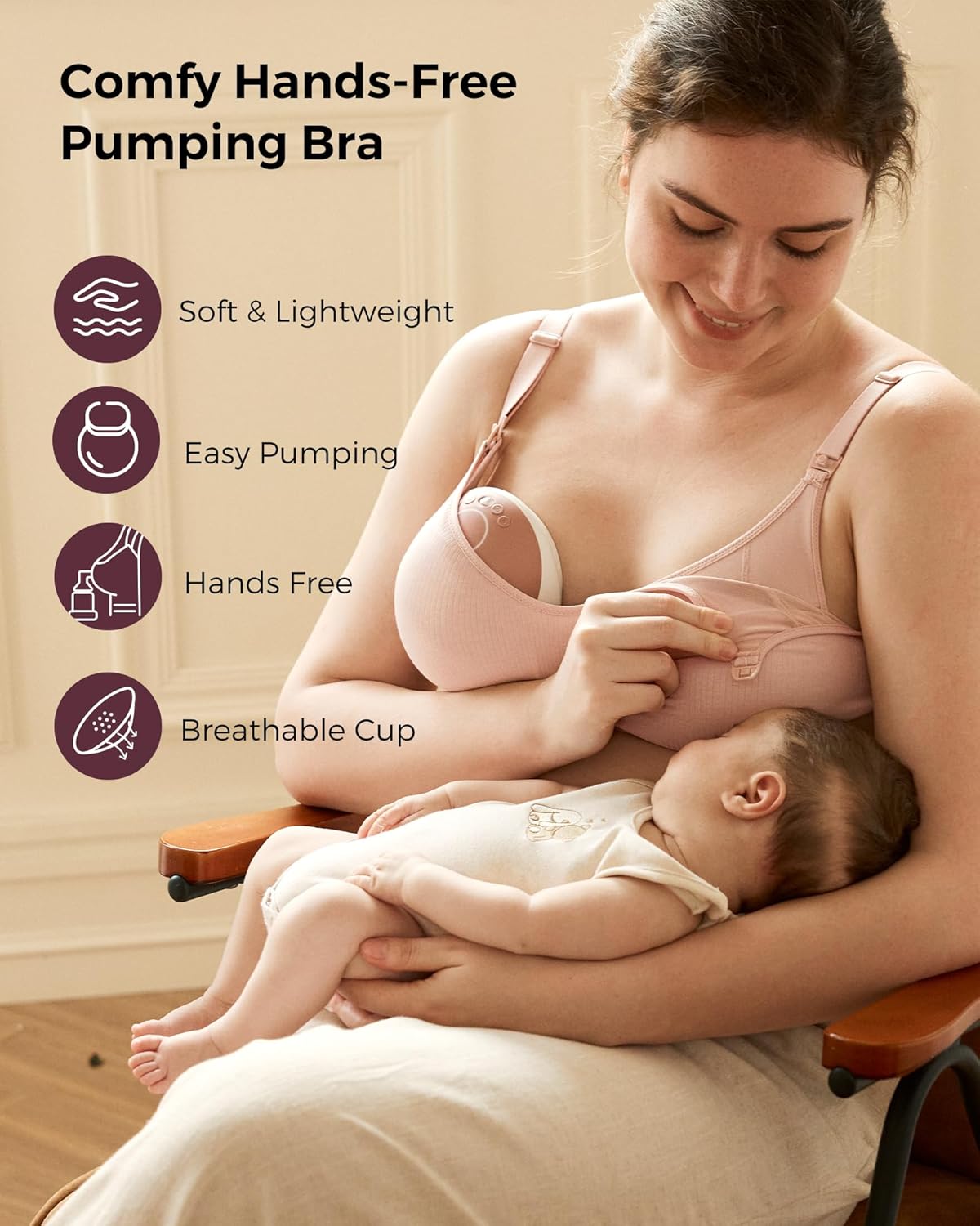 Momcozy Hands-Free Pumping Bra, Wireless & Seamless Breast Pump Bra, Breathable Tencel™ Fabric & Fully Fixed Cups - Image 2