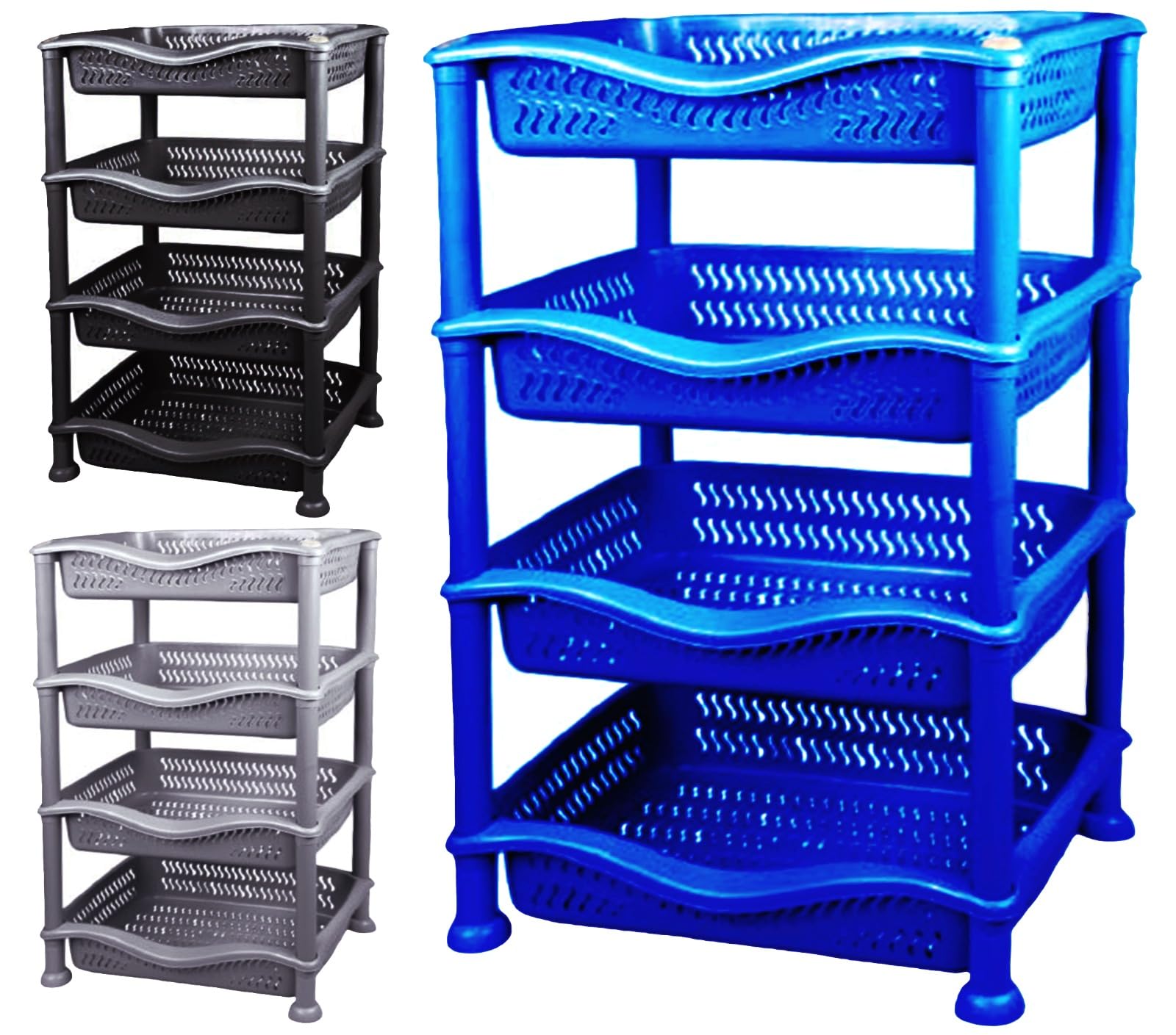 Ecoshine Supplies 4 Tier Fruit Vegetable Rack Kitchen Pantry Storage Rack kitchen Utility Garage Strong plastic for kitchen,bedroom,living room,bathroom (Blue)