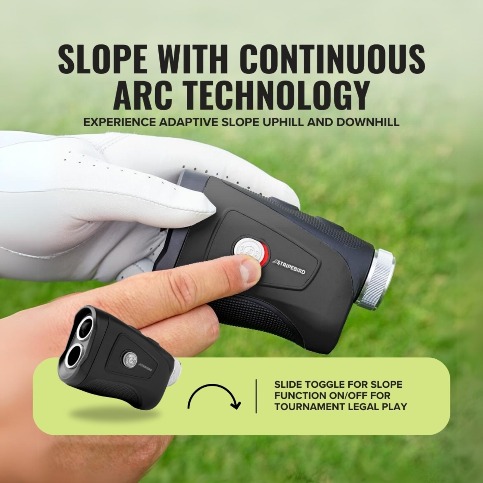 Pro Tour - Telémetro de golf con pendiente, buscador de rango de golf con imán ultra resistente, telémetro láser con tecnología de pendiente y vibración de bloqueo de mástil de bandera