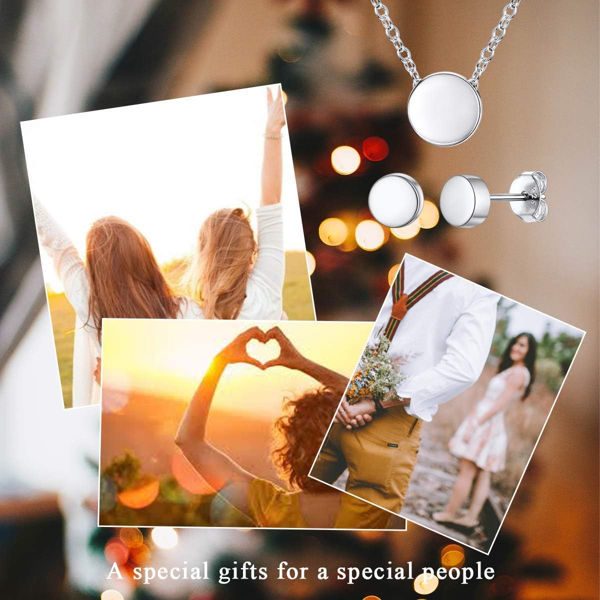 ChicSilver Sterling Silver Tiny Dot Jewelry Set for Women, 16" Round Circle Pendant Necklace and Stud Earrings