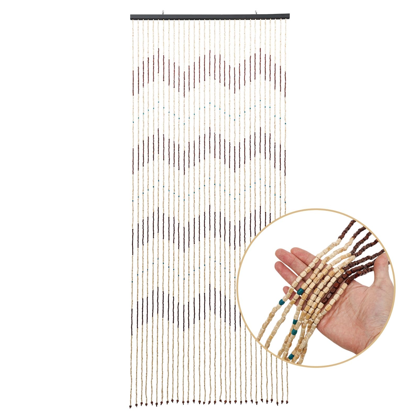 Rideau de porte 90 x 220 cm - 31 lignes - En bambou ondulé - Perles en bois - Pour salon - Style rétro - Marron et beige