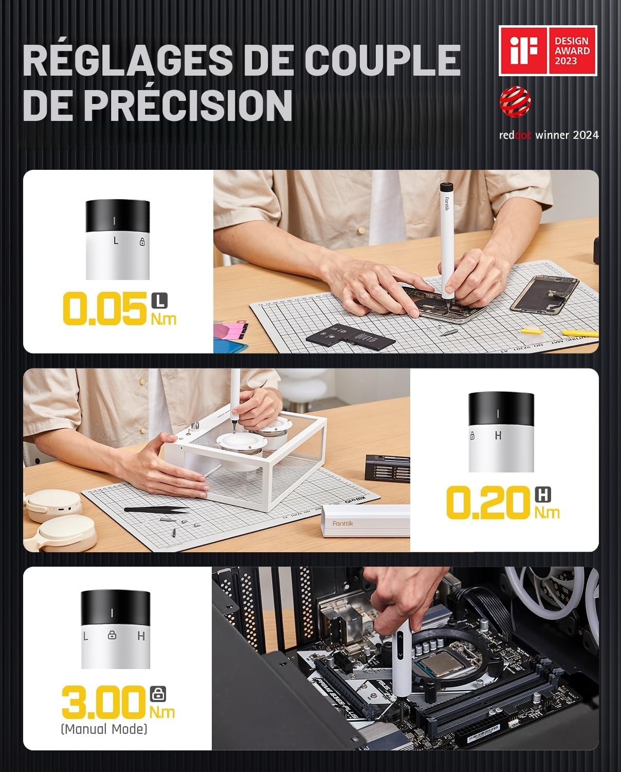 Fanttik E1 MAX mini tournevis électrique, set de tournevis de précision avec 50 embouts magnétiques, 2 vitesses de couple,convient pour téléphone portable/caméra/ordinateur portable/montre (Blanc)