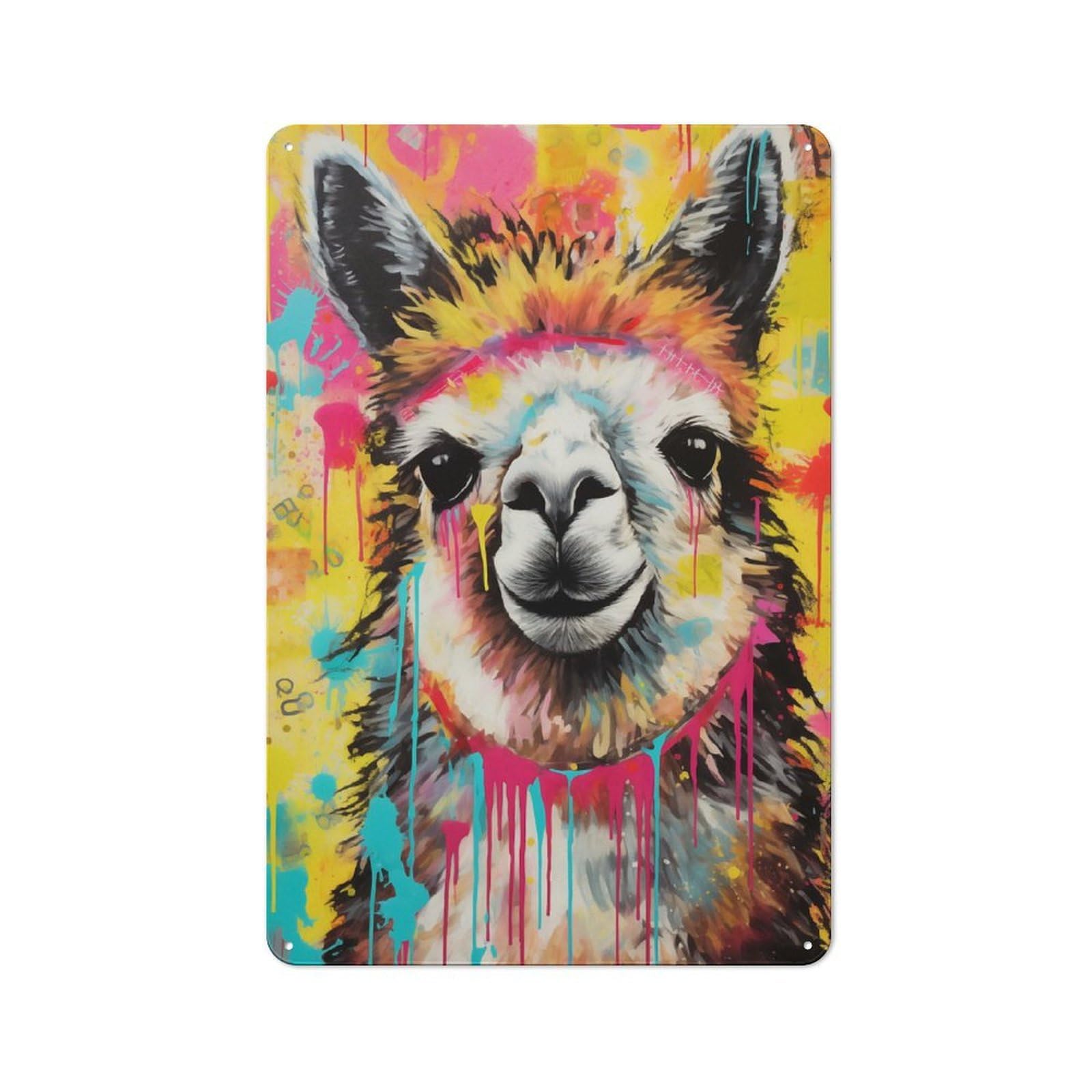 Junmoney Alpaca Pop Art Home Decor Vintage Metal Wall Decor 30X20cm, Tin Sign For Cafe, Pub, Workshop Or Home Bar, For Casual British Interiors