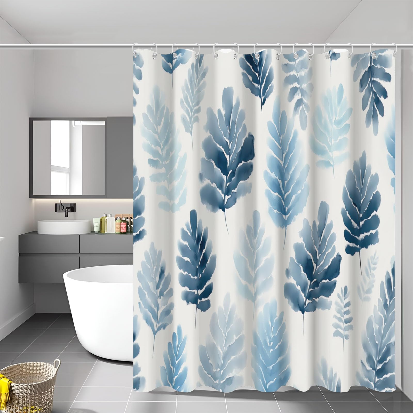 Rideau de douche bleu indigo aquarelle 150x180 rideaux baignoire polyester