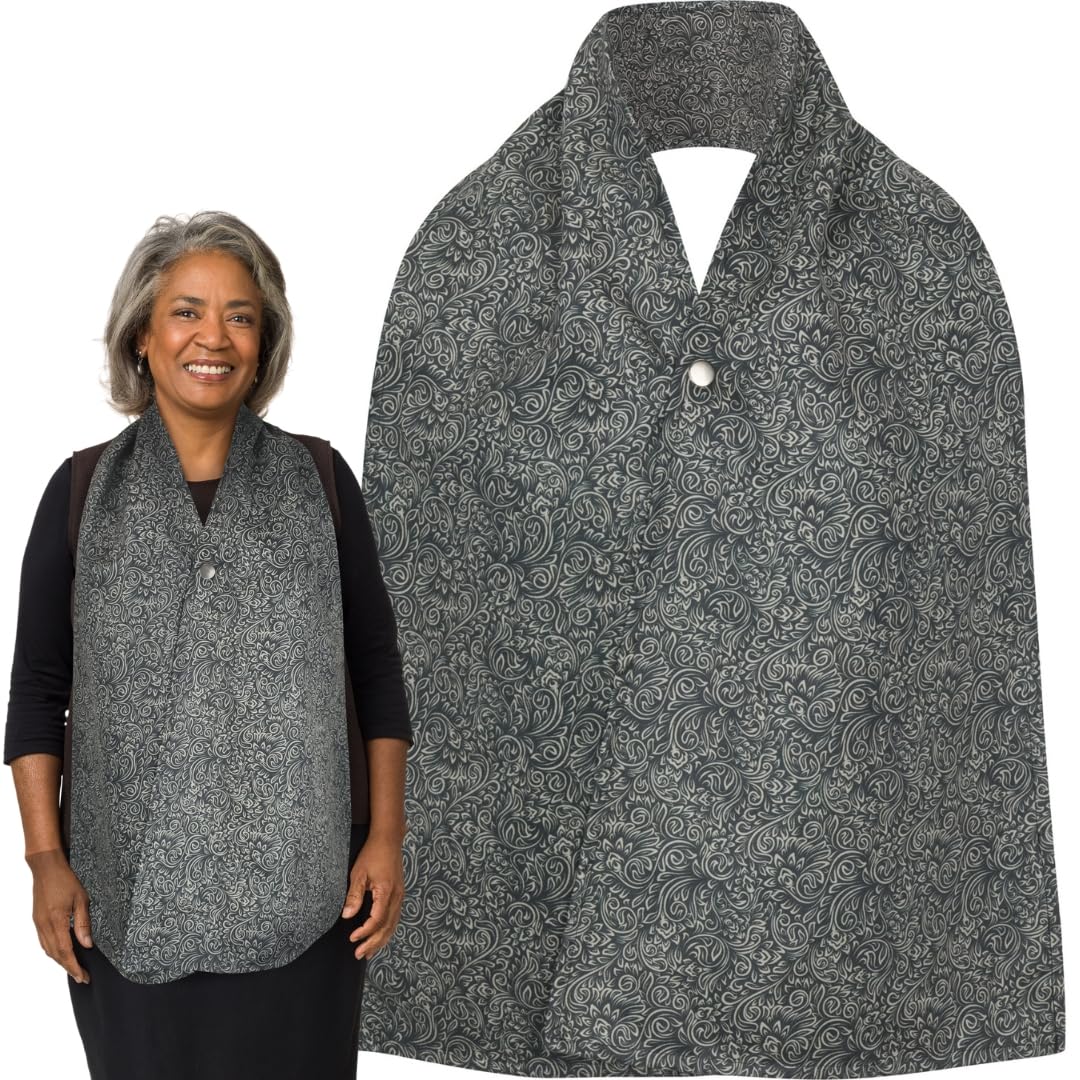 Adult Bib Scarf - Dignified Alternative to Bibs | Washable and Reusable Clothing Protectors for Eating, Black & Tan Snap, Adult
