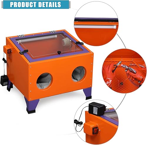 Vista 5 de Motorhot Armario portátil de chorro de arena de aire de 25 galones, gabinete de chorro de arena de aire de potencia de 40-80 PSI, arenado de acero