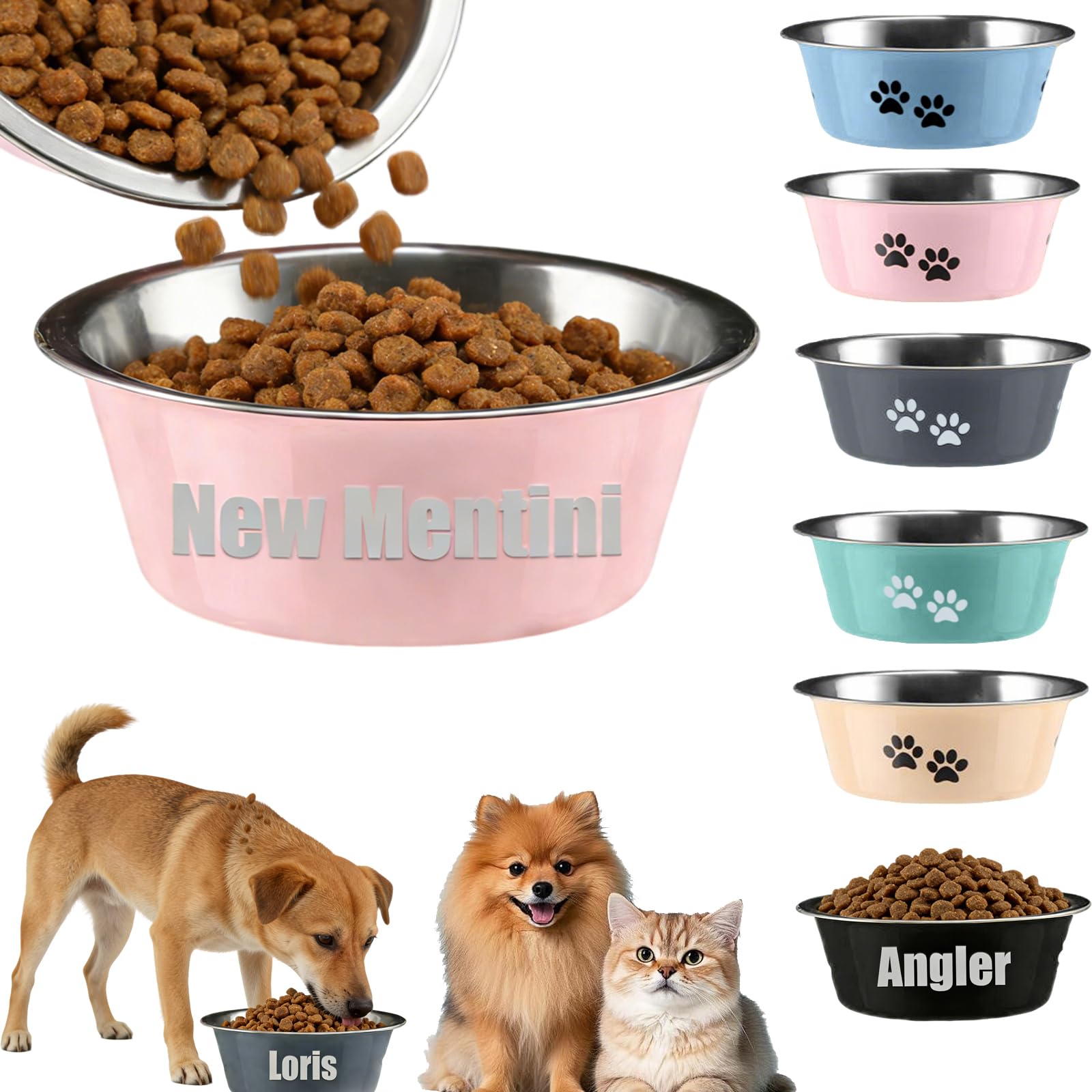 Personalized Stainless Steel Pet Bowl with Name – Custom Engraved Dog & Cat Food/Water Bowl, Non-Slip Base, 3 Sizes (S, M, L) & 6 Colors, Durable 304 Steel, Gift Perfect (Pink, M)