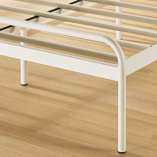 Miniatura 8 de Mellow Maggie - Cama de plataforma de metal con cabecera tapizada con cojín, listones de acero, fácil montaje, gris cielo, tamaño Queen Gris (Sky