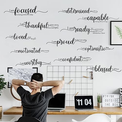 Miniatura 4 de Epakh 2 Sheets Motivational Wall Stickers Decor Black Inspirational Wall Decal Art Inspirational Quote Stickers Vinyl Positive Wallpaper for Living