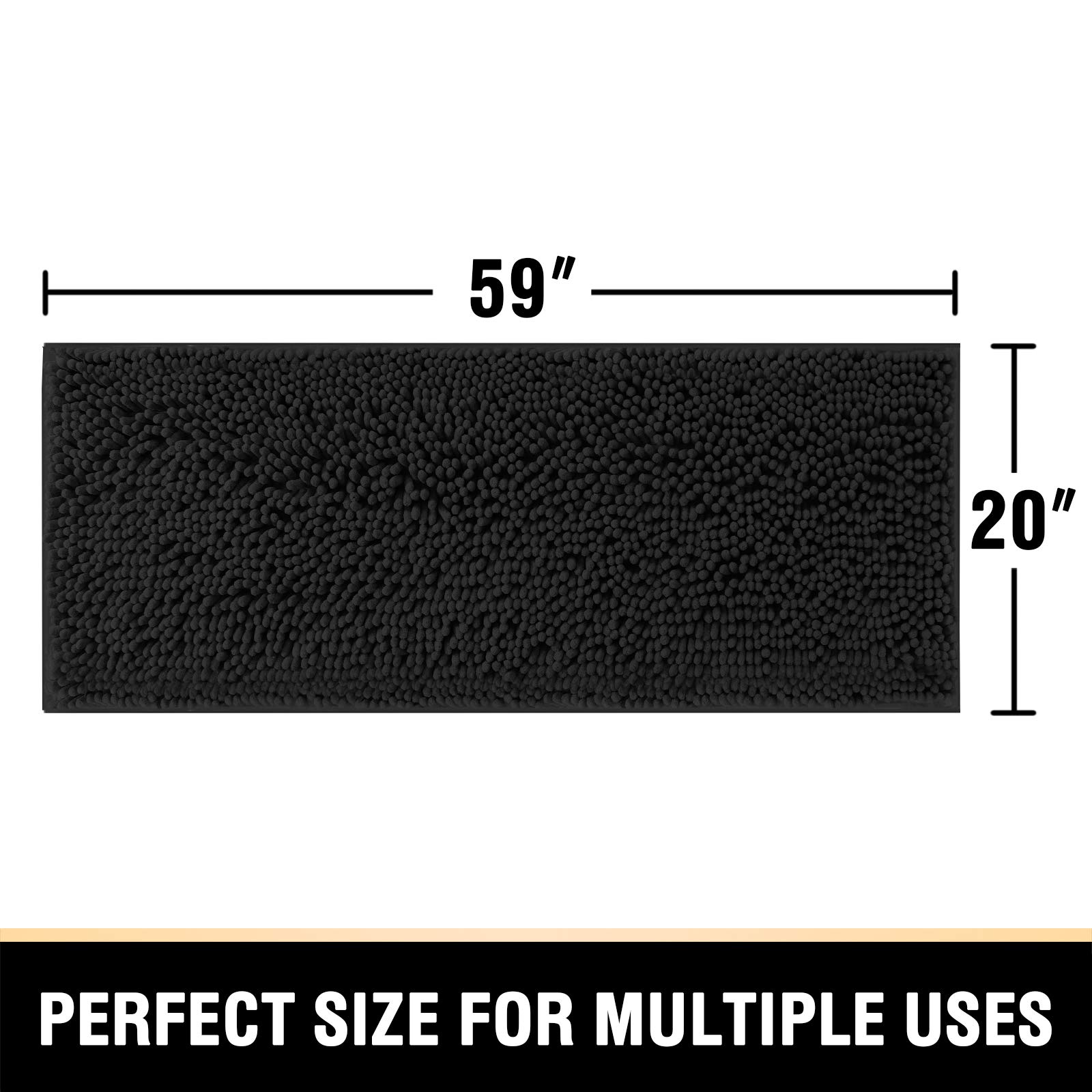 Bathroom Rugs Bath Mat Bath Rugs Bath Mats for Bathroom Non Slip Extra Thick Buncy Soft Chenille Bath Rug Fulffy Shag, Indoor Rug Runner Carpet for Entry Living Room (Black, Large 59" x 20")