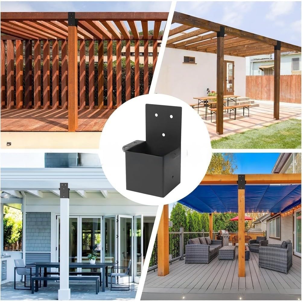 Set di staffe per pergola in acciaio zincato, per connettore a colonna per padiglione, con viti, kit di supporto in legno resistente, nero, 11 x 9 x 7 cm (4 pezzi)