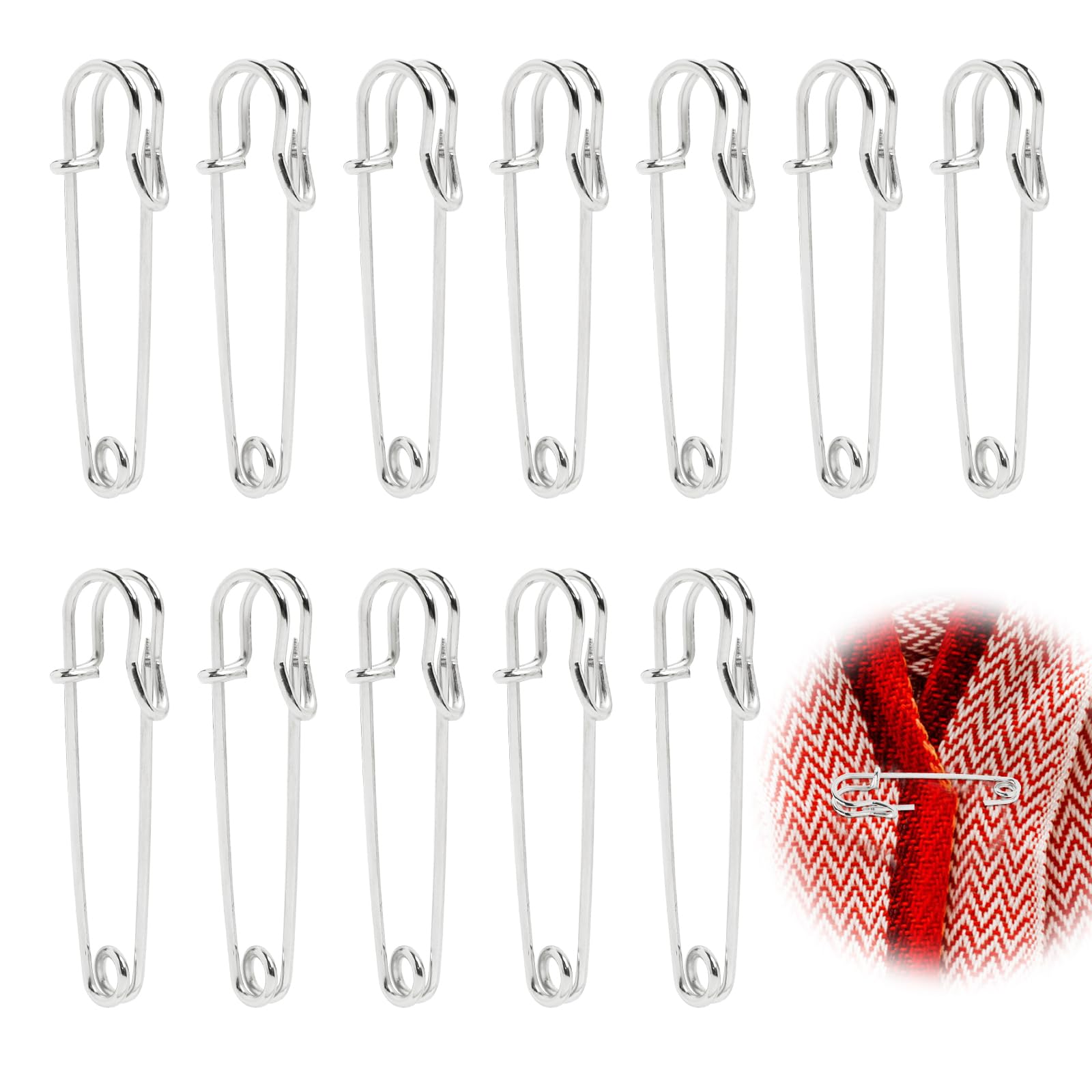 12 Spille Di Sicurezza Grandi 63mm - Per Coperte, Kilt, Maglieria, Artigianato, Metallo Anti-ruggine - Foto 10