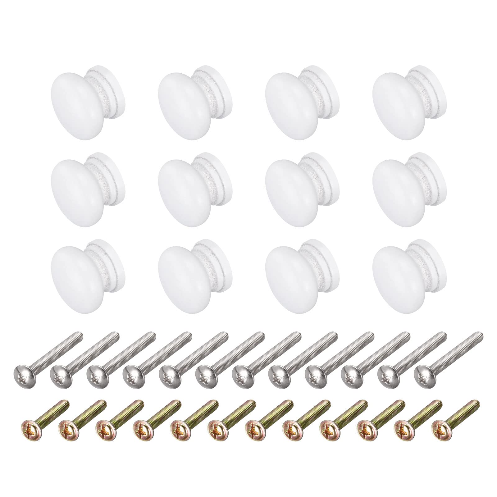 Round Wood Drawer Knobs, (24x20mm) 12Pcs, Pull Knobs with Screws - for Household Furniture Wardrobe Dresser, White
