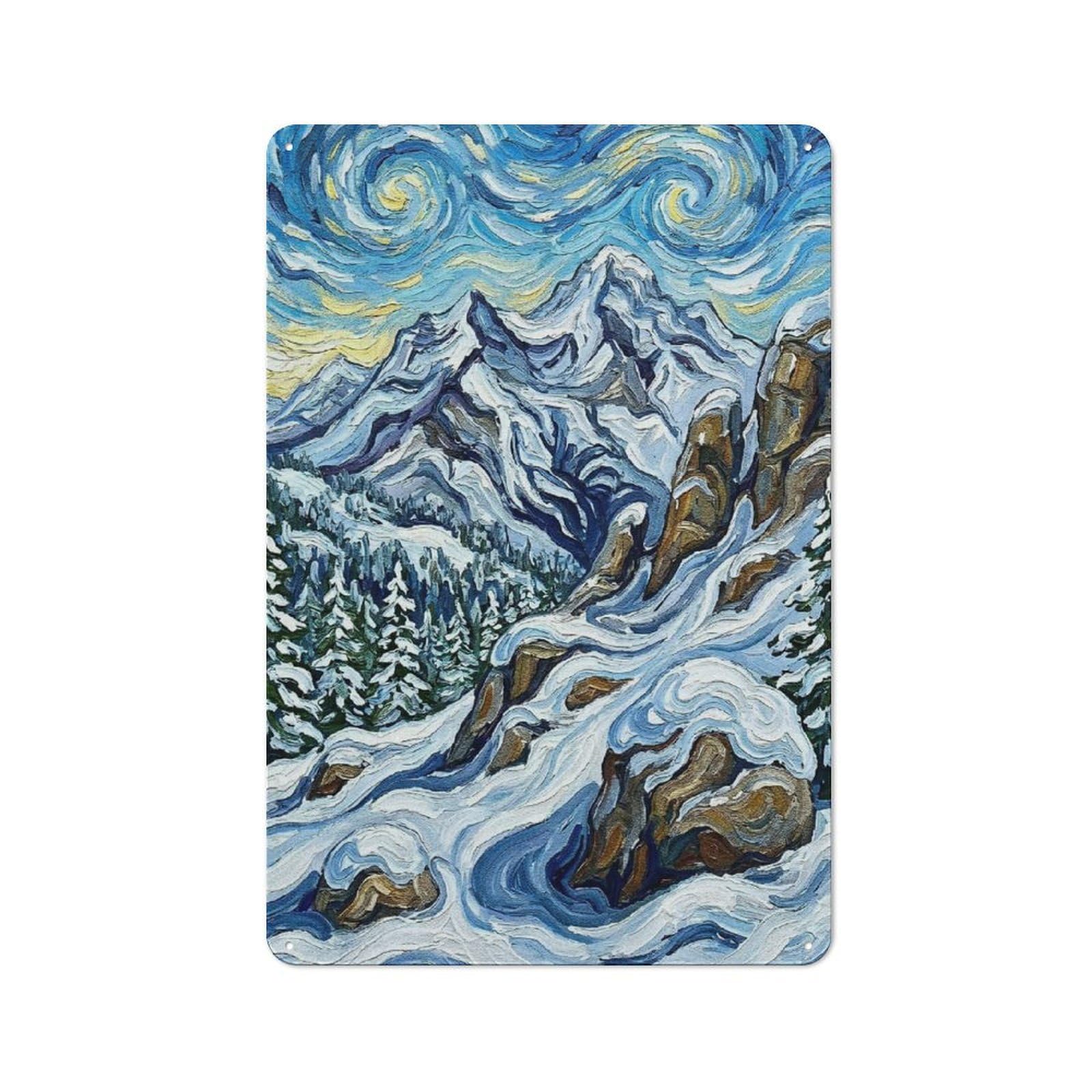 Junmoney Style-9 Outdoor Room Shed Metal Sign 30X20cm Featuring Impressionistic Winter Mountain Landscape Painting, Utility Space Decor For Patio Bar, Workshop, Shed Or Kitchen