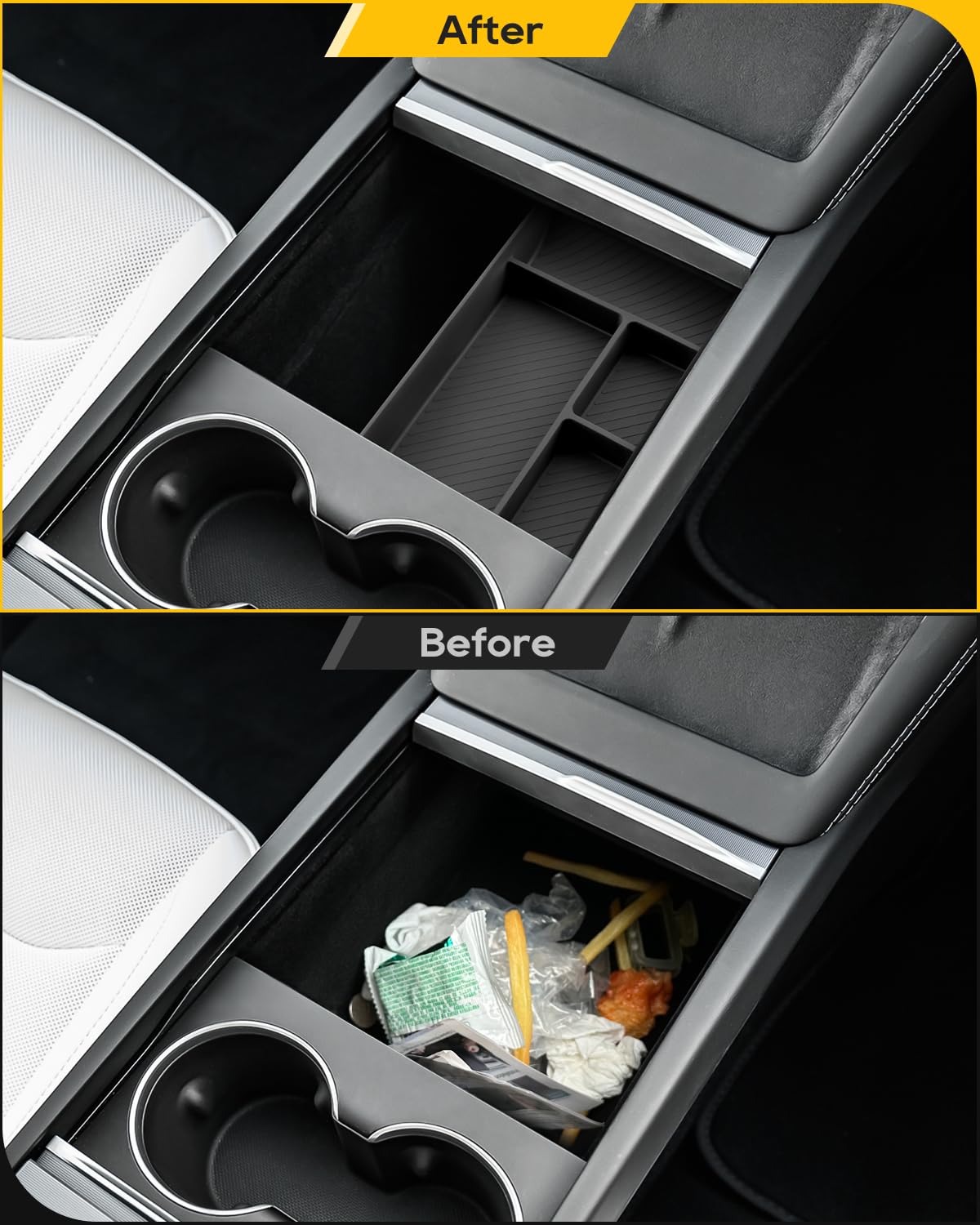 LFOTPP Para Tesla Model Y Juniper 2025 2026 consola central, organizador de reposabrazos, guantera + consola central, caja de almacenamiento oculta, para Tesla Model Y Juniper Accesorios [4 unidades]