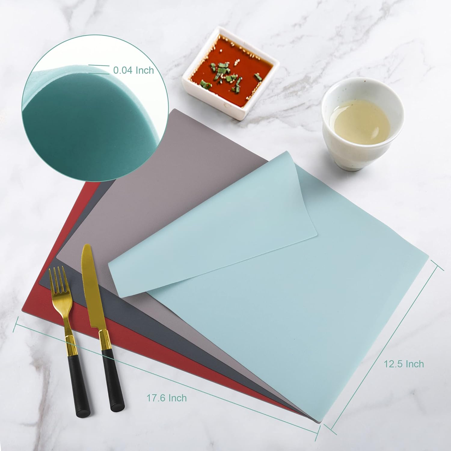IYYI Silicone Placemats, Dining Placemats Set of 4, Waterproof Placemats for Kids, Non-Slip Silicone Mats for Dinner Table, Heat Resistant & Dishwasher Safe (Light Blue, 17.6" ×12.5")