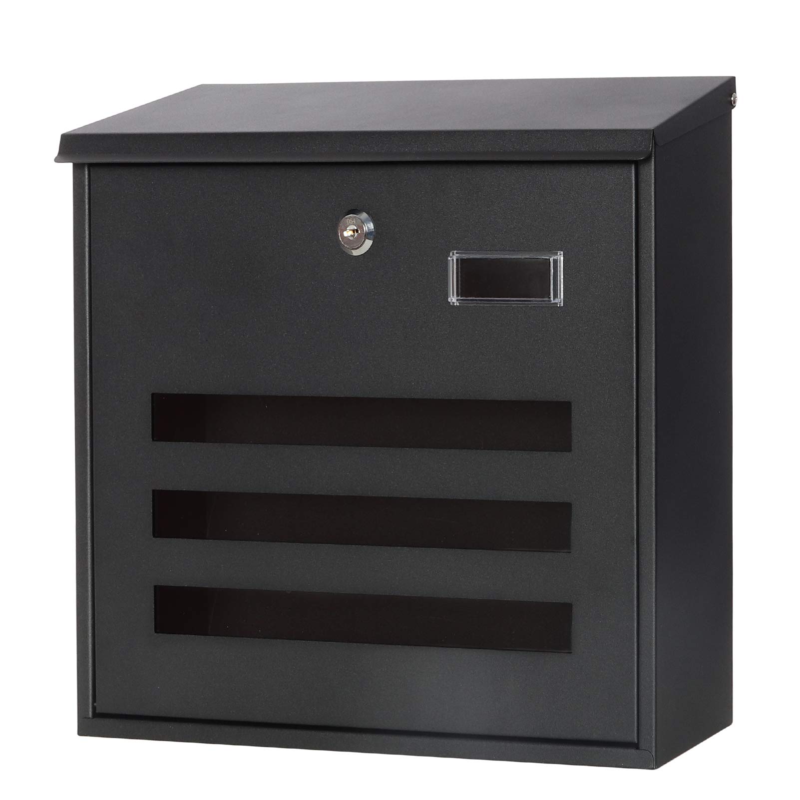 Parrency Wall Mounted Mailboxes with Key Lock, Metal Large Mail Box, 13" x 13 3/5" x 4 1/5", Black