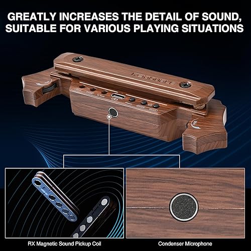 Miniatura 10 de Pastilla de guitarra acústica inalámbrica recargable magnética y micrófono para guitarra acústica control de volumen integrado (Gary)