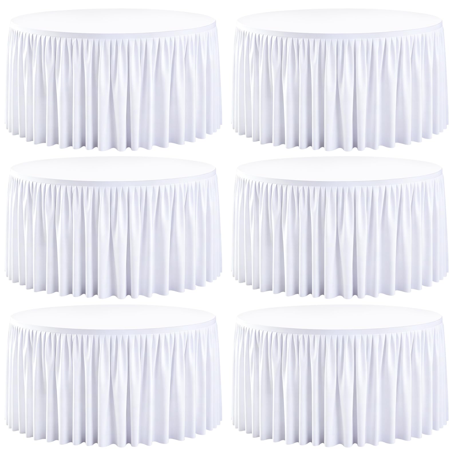 GEWONELIFE 6 Pack White Round Spandex Tablecloth for 72 Inch Round Table, 132 Inch Stretch Fitted Tablecloth, Wrinkle-Free Table Cover with Skirt for Birthday, Wedding, Banquet, Baby Shower, Party