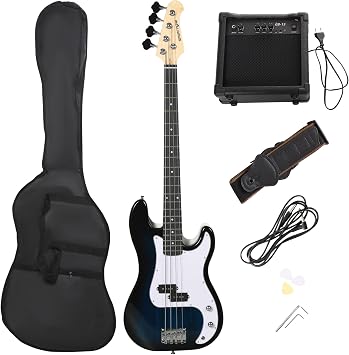 SPORTNOW 4 String Electric Bass Guitar Full Size for Beginner with Amp Blue