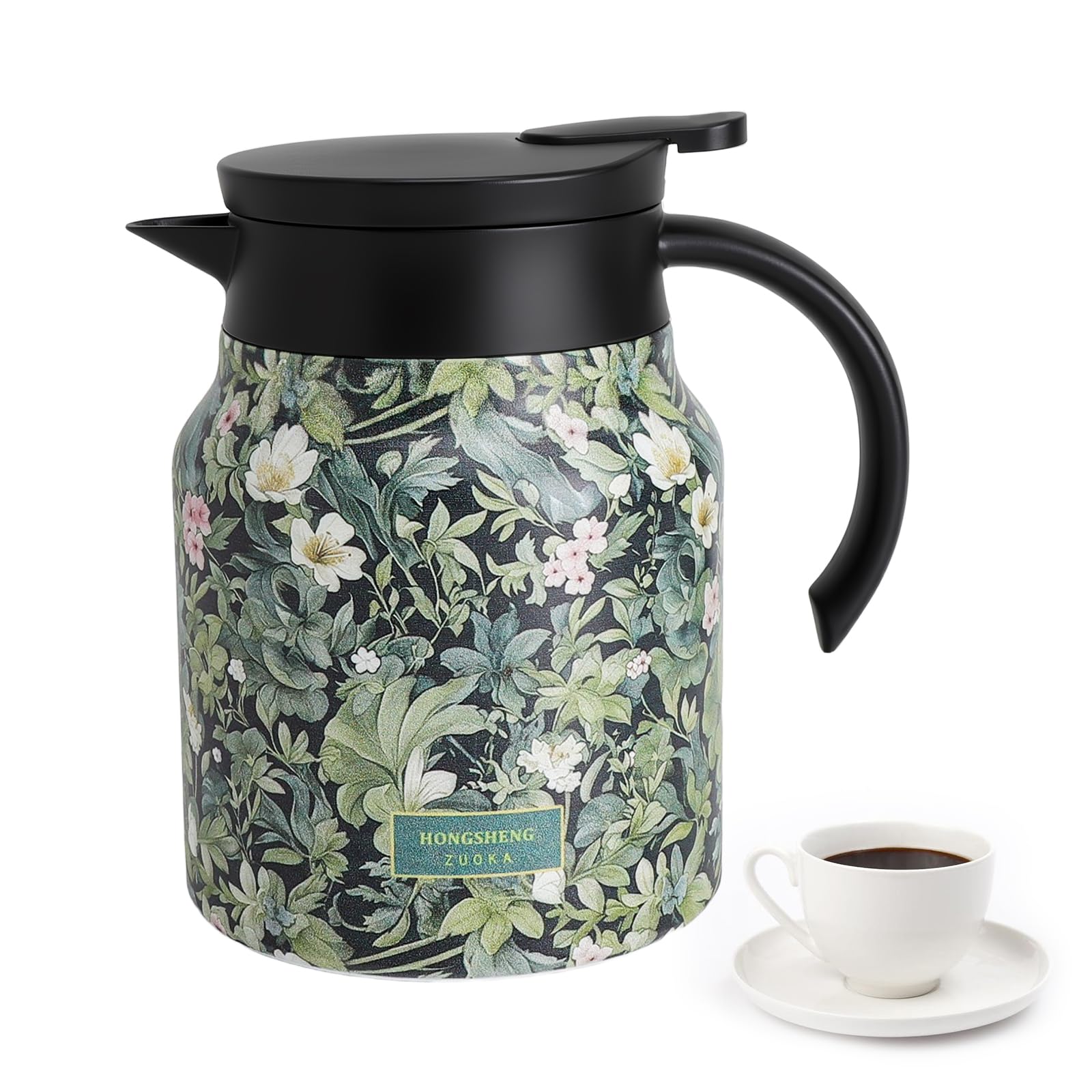 Caraffa Termica con Filtro per Tè, Thermos 1 Litro in Acciaio Inox con Motivo Floreale, Termos Caffè Doppio Strato, Sottovuoto Thermos Caffe, Thermos per Bevande Calde per Tè Latte