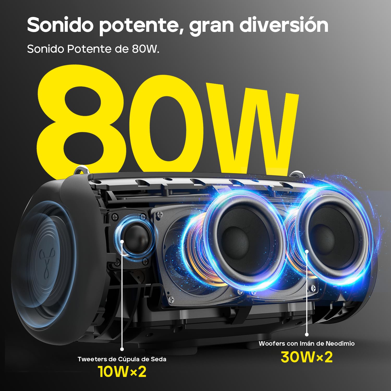 Tribit StormBox Lava Altavoz Bluetooth Portátil, 80 W, IP67 Impermeable | XBass, 24 horas, Bluetooth 5.4, EQ personalizado, TWS, micrófono integrado, camping, fiestas, exterior, negro