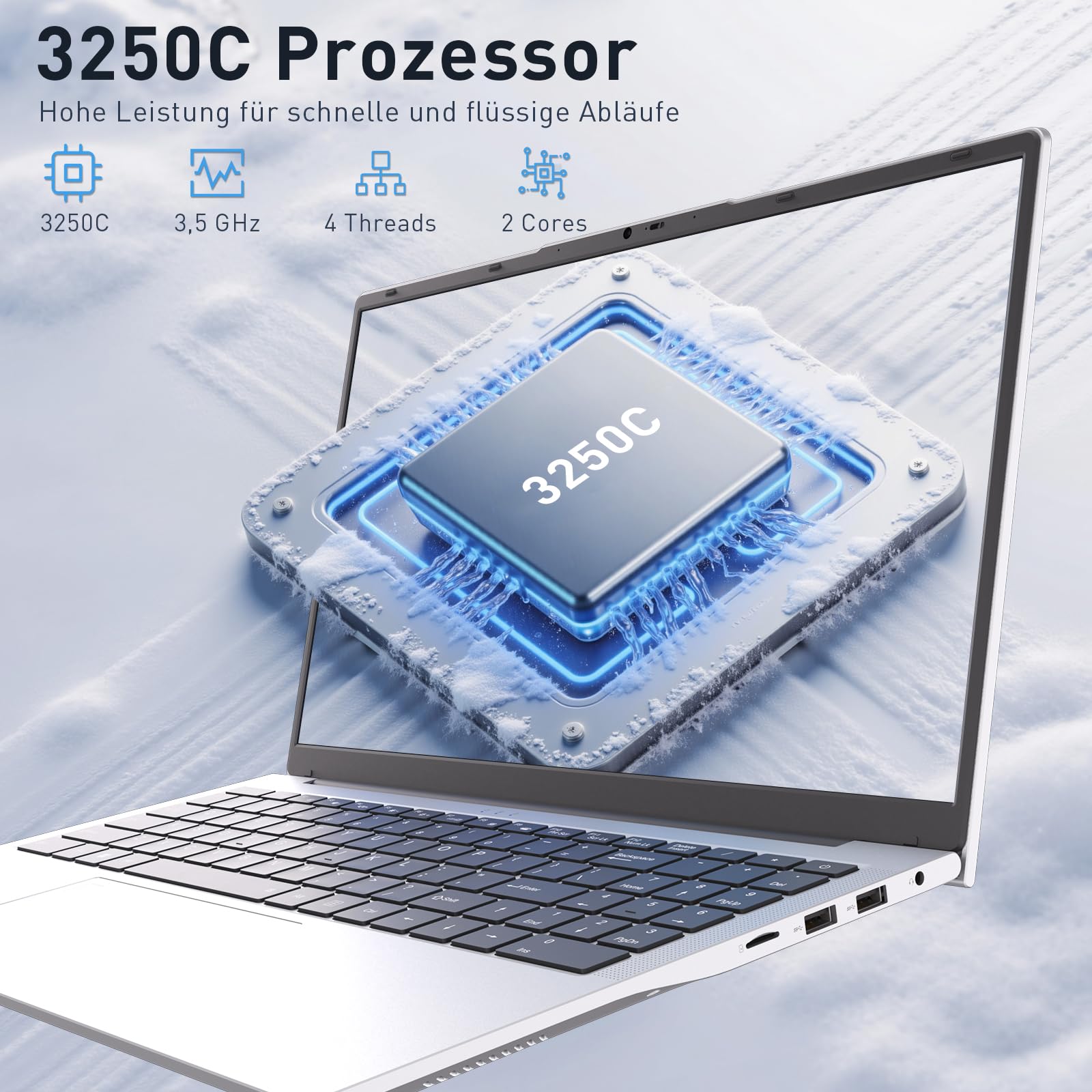 Auusda Laptop 15,6 Zoll Notebook, 16GB DDR4 RAM 512GB SSD, 3250C Prozessor, Fingerabdrucksensor, beleuchtete Tastatur, Ziffernblock, Privacy-Kameraabdeckung, leichtes Notebook für Schule & Büro