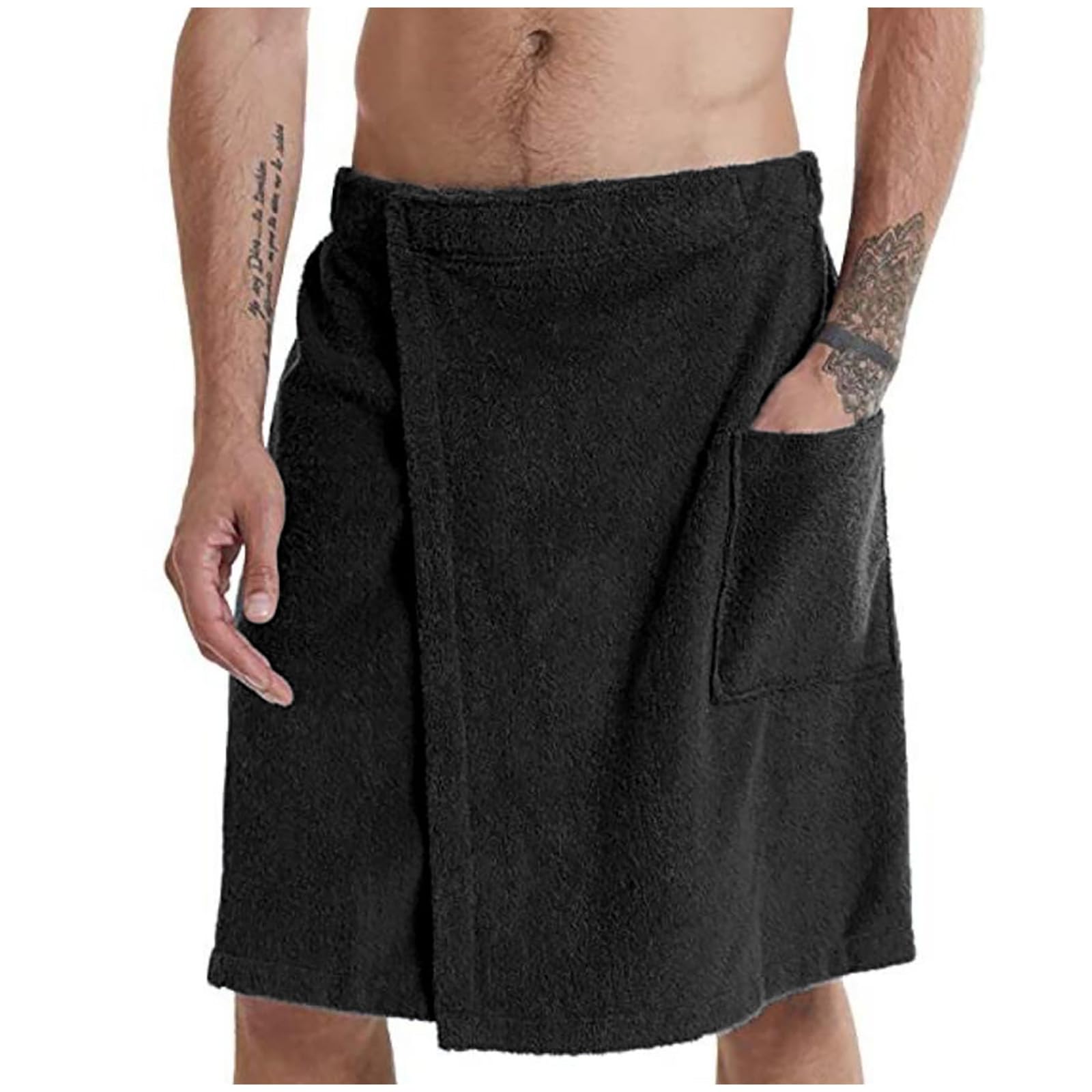 Cambkatl Mens Adjustable Bath Towel Wrap - Wearable Towel Skirt with Pocket for Gym Shower Sauna Spa Beach