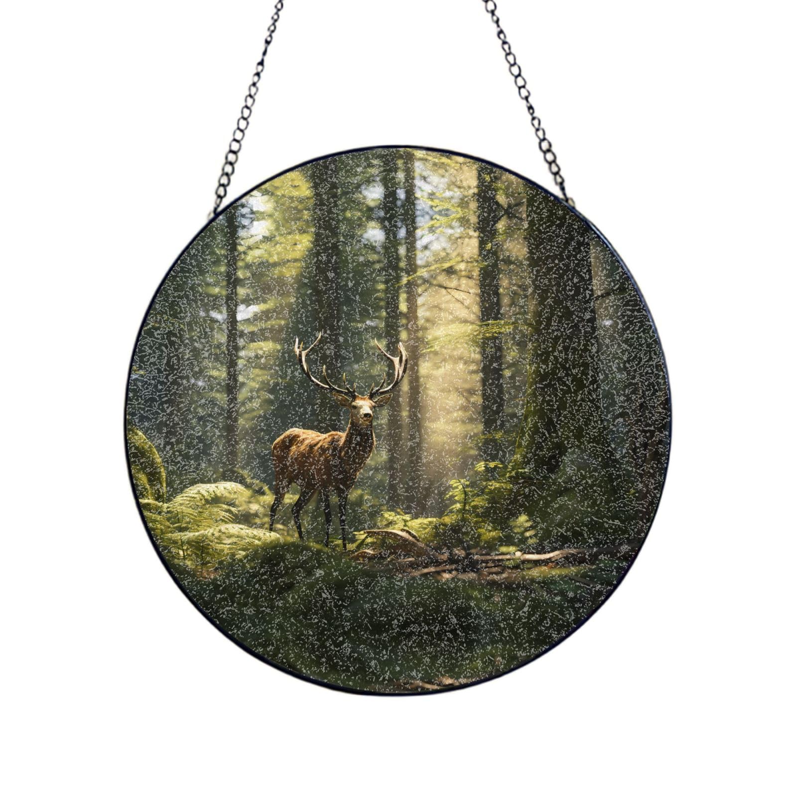 Phayah Lonely Elk Print Stained Glass Window Hanging Sun Catchers Decoration Mother'S Day Birthday Gifts For Home Garden Porch 12in（30cm）
