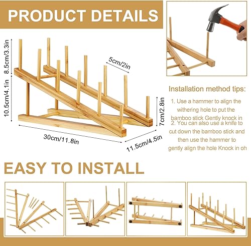 Miniatura 3 de Suclain Estante de secado de platos de bambú de madera, organizador de gabinete de cocina para gabinete, tabla de cortar, soporte de exhibición para