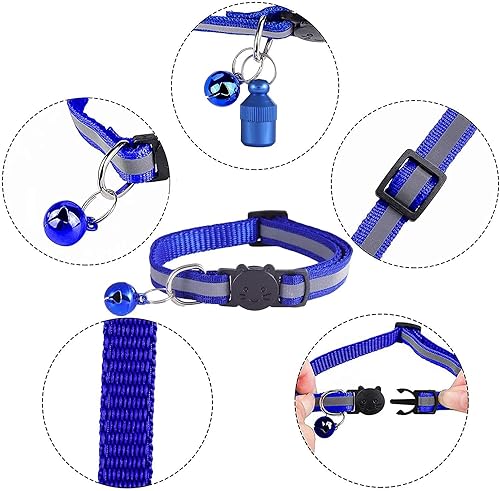 Miniatura 20 de Extodry Paquete de 14 collares reflectantes para gatos con campanas, hebilla de seguridad, con etiqueta de nombre, ajustable, ideal para niñas y