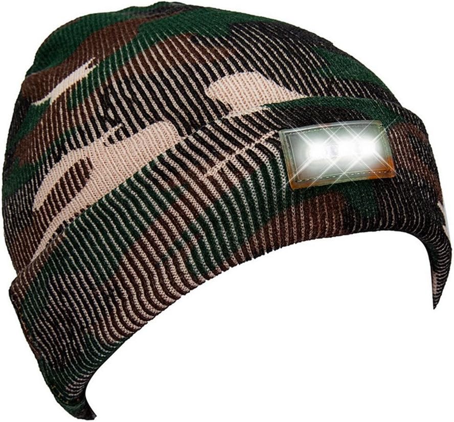 OYMI Ultra Bright 5 LED Hands Free Unisex Lighted Beanie Cap/Hat Power Stocking - 12000MCD of Flashlight for Outdoors Sports, Camping, Grilling, Jogging, Fishing, Handyman Working (Camouflage)
