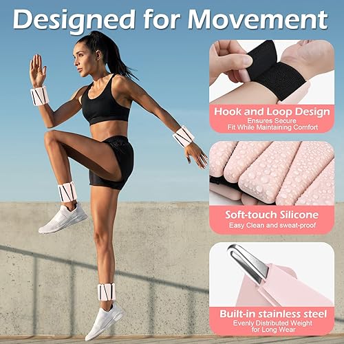 Vista 7 de Juego de 2 pesas de tobillo para muñeca (1 libra2 libras cada una) pesas ajustables para piernas y brazos, pulseras con peso para caminar, correr