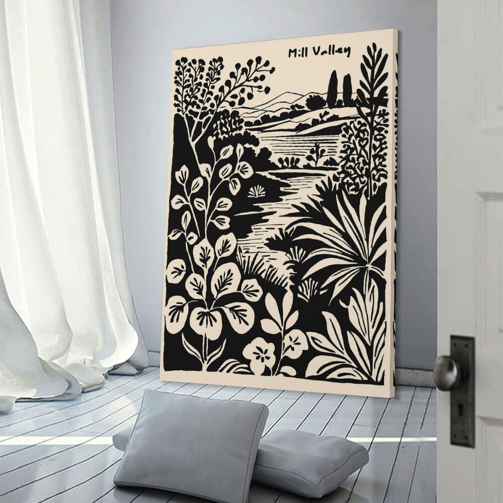 Junmoney Mill Valley Landscape Illustration Home Decor Wall Art 24x36inch(60x90cm), for Restful Interiors, Bedrooms Or Small Rooms, A Warm Accent for Relaxed Interiors