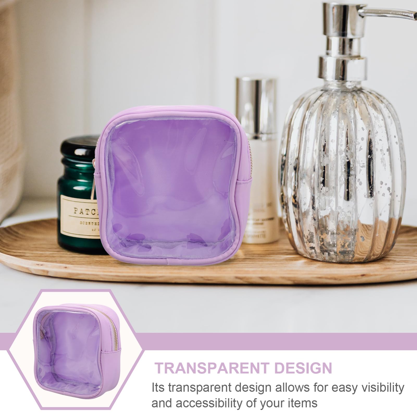 LIFKOME cosmétique couleur bonbon pochette organisateur de voyage pochette transparente voyage trousses de maquillage transparentes trousse cosmétique de voyage PVC Violet