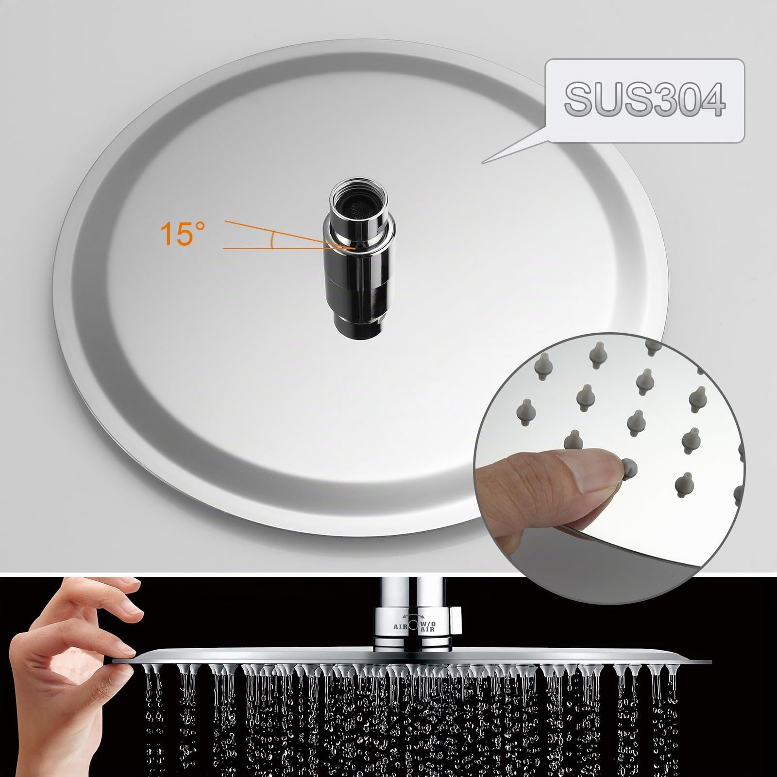 GRIFEMA Colonna Doccia Colonna Doccia Acciaio Inox Senza Miscelatore Fori Muro Regolabili Asta Doccia Gruppo Doccia Colonna Con Soffione e Doccetta Porta Ogetti Mensola 25x25cm, G7005
