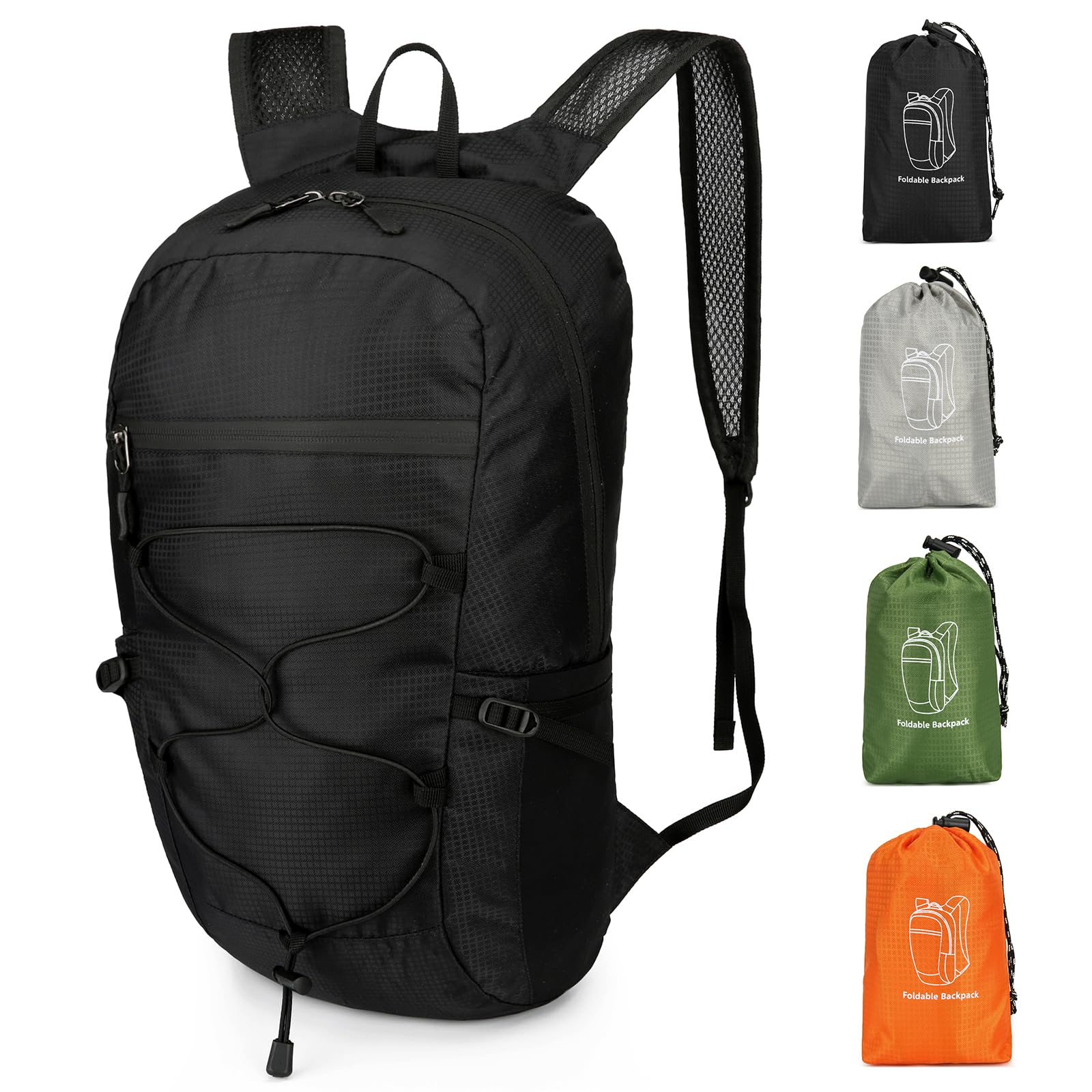 Mochila Plegable 15L Outplra, Mochila Senderismo Respirable Ultraligera para Mujer Hombre, Negro