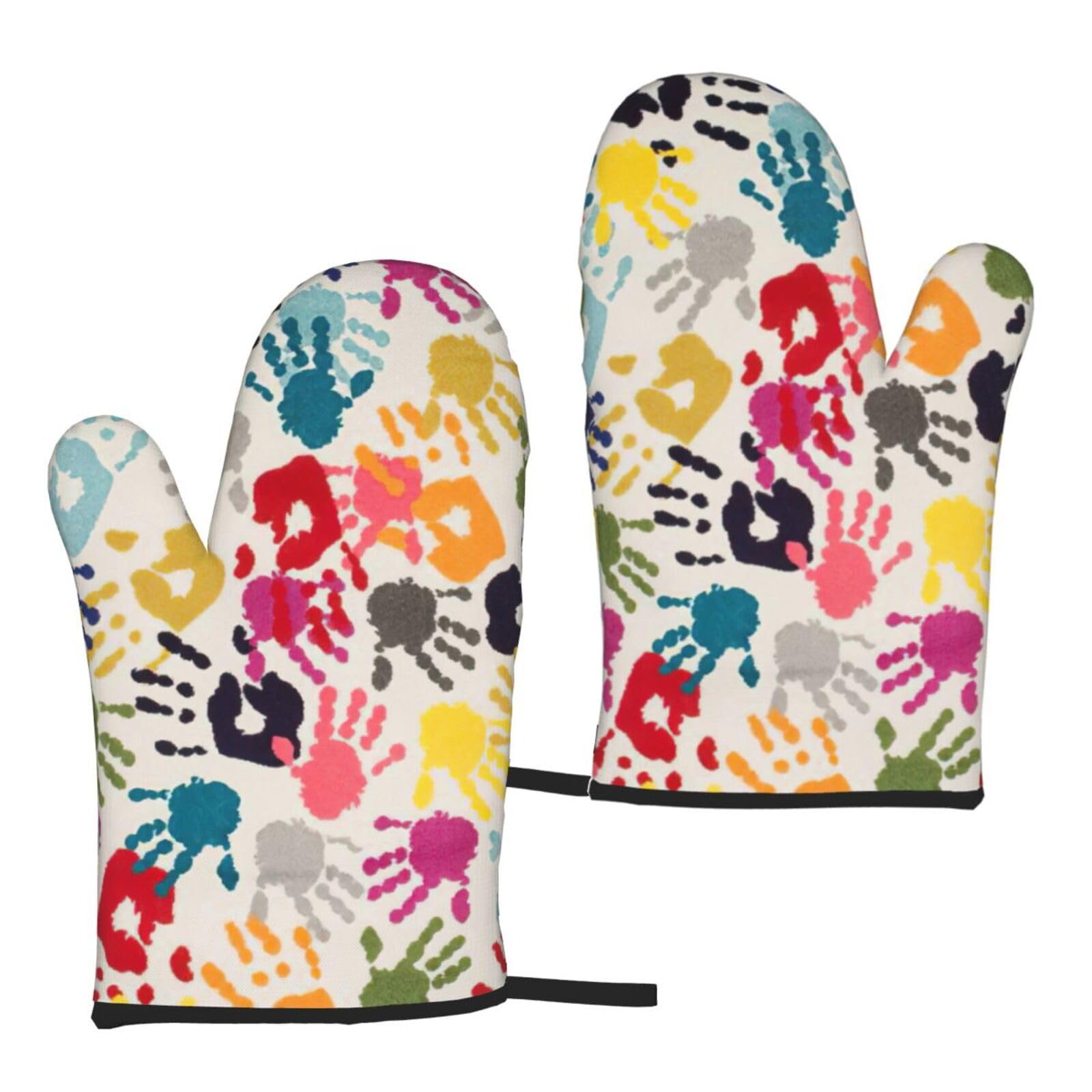 Nimongt Women's Black Hand Print Print Adults Universal Fit Heat Resistant Oven Gloves Reusable Cooking Outdoor Grilling