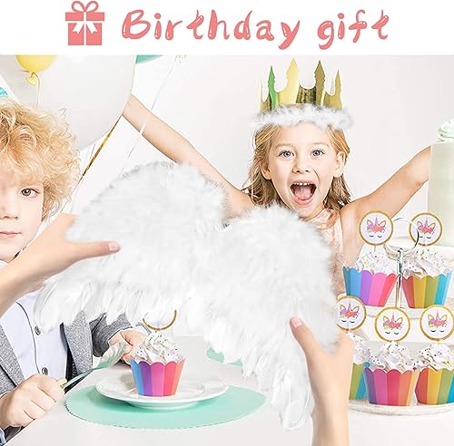 Vista 8 de AMOR PRESENT Kids Angel Wings, Angel Feather Wings and Halo Headband Angel Wings for Kids Angel Costume Photo Prop Cosplay