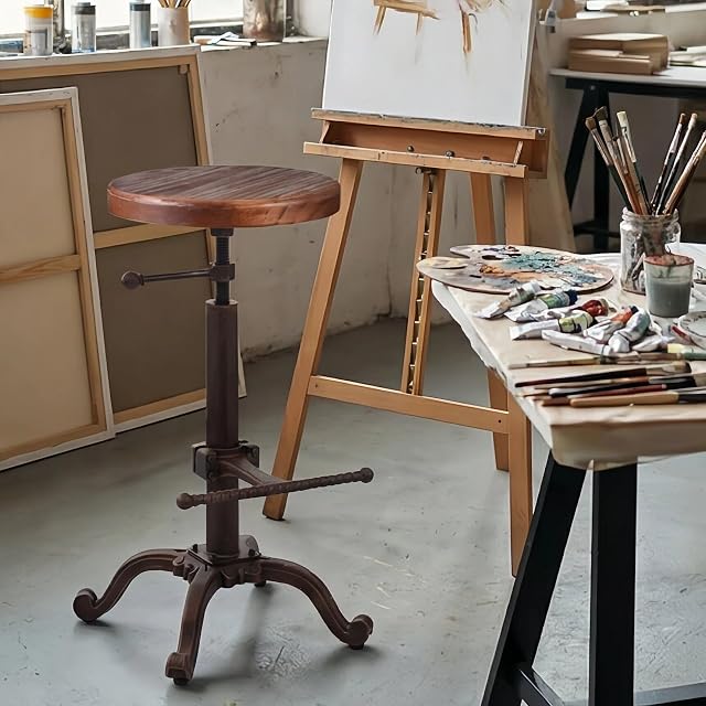 Topower Industrial Tabouret de cuisine en bois tracteur de ferme rétro-vieille Taille pivotante Taboureau de bar réglable (cuivre)