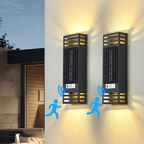 LANFU Lámpara LED solar moderna rectangular para pared al aire libre, IP65, impermeable, para exteriores, para casa, patio, pared exterior, paquete