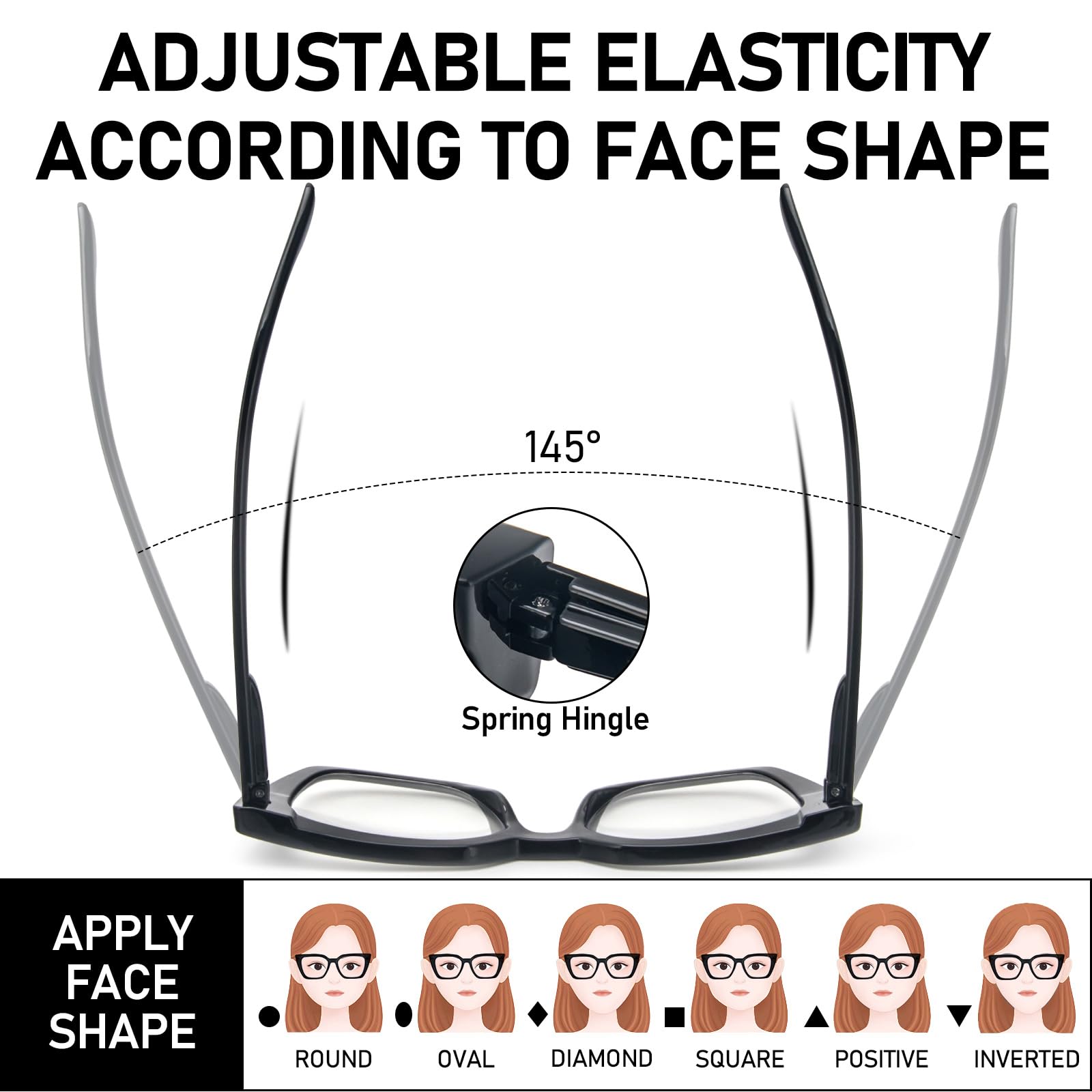 Kodilin 2 Pack Occhiali da lettura donna Oversized Square Anti Luce Blue Computer Lettori Uomo con cerniera a molla (+3.0, nero leo tartaruga)