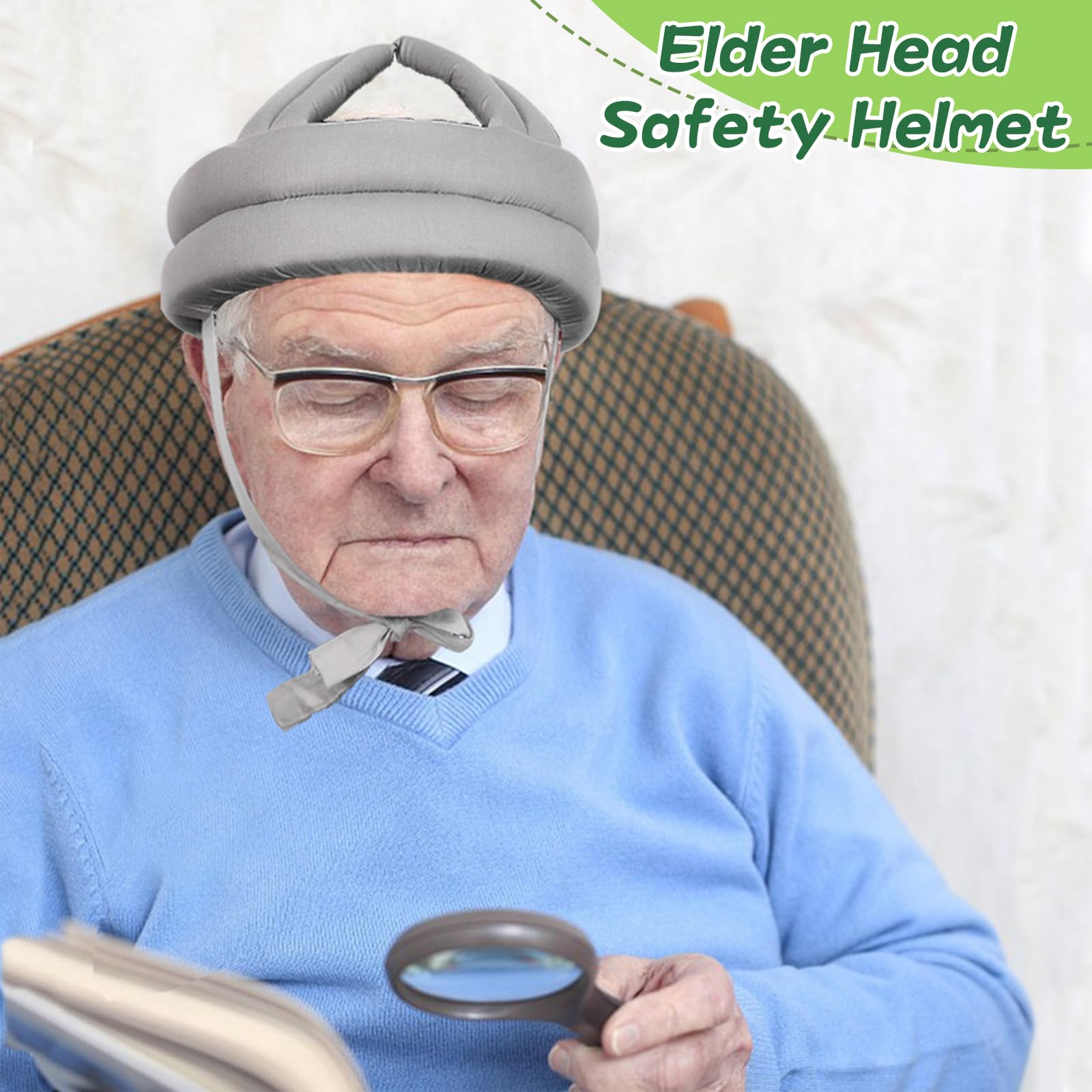 Elder Head Safety Helmet,Thick Soft Protective Helmet,Protective Hat Elder Head Cap Safety Helmet Old Man Anti Collision Fall prevention with Lace for Old Man(grey), Thick Soft Protective Helmet