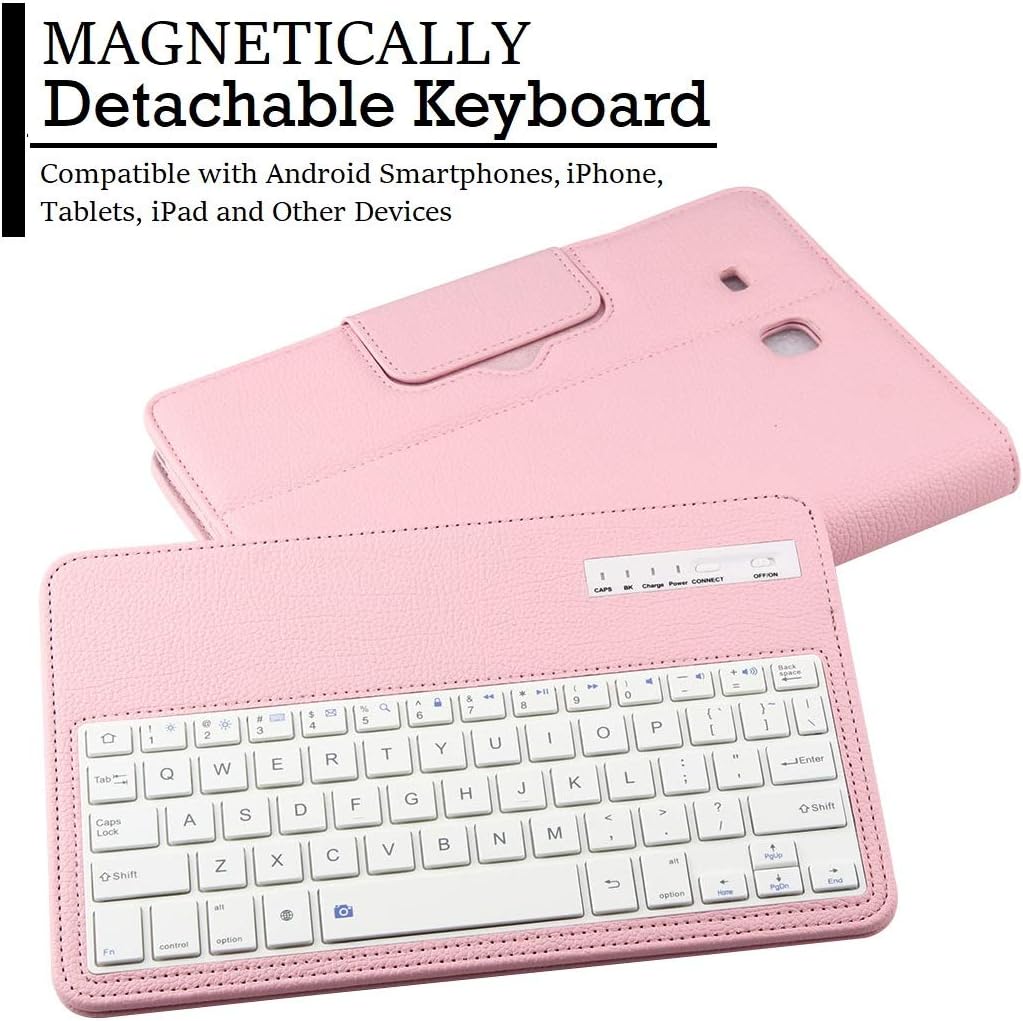 Galaxy Tab E 9.6 Keyboard Case with Screen Protector & Stylus, REAL-EAGLE Separable Fit PU Leather Case Cover Magnetically Wireless Keyboard for Tab E 9.6 Inch SM-T560, T561, T567, Pink