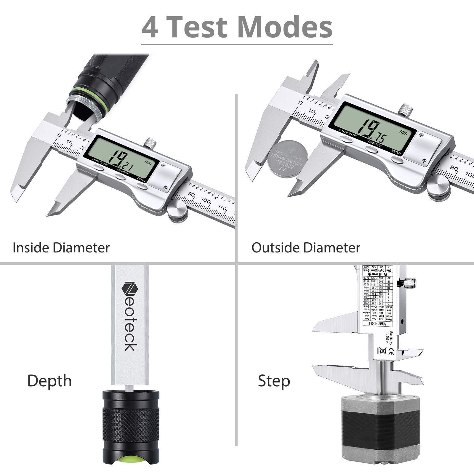 Neoteck Digitale Calibro a Corsoio 150mm / 6Pollice + Spessimetro Calibro a Nonio Elettronico Acciaio Inox Conversione Metrica/Inch/Frazioni Strumento Misurazione LCD per Lunghezza Larghezza Diametro